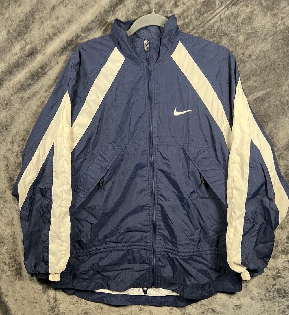 Vintage Nike Windbreaker Jacket Men’s Large Blue White Mesh Lined Full Zip